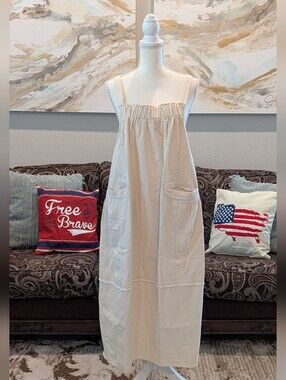 Oatmeal Overall Dress with Front Pockets